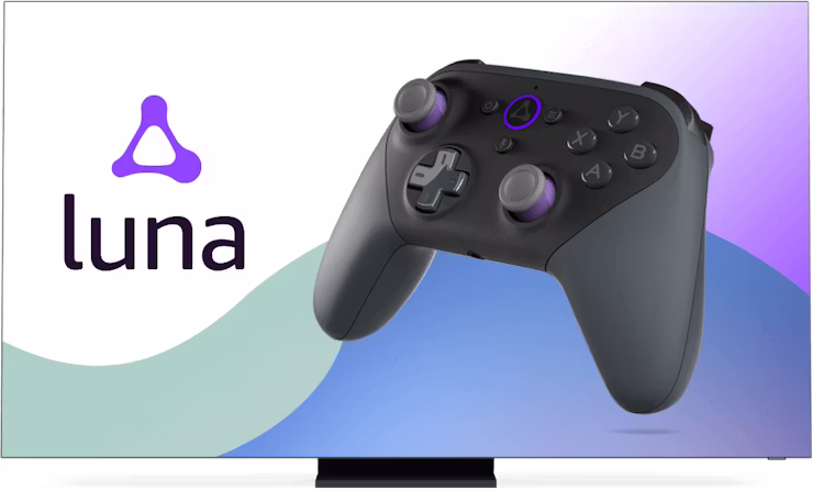 Tela com logotipo e controlador do Amazon Luna.